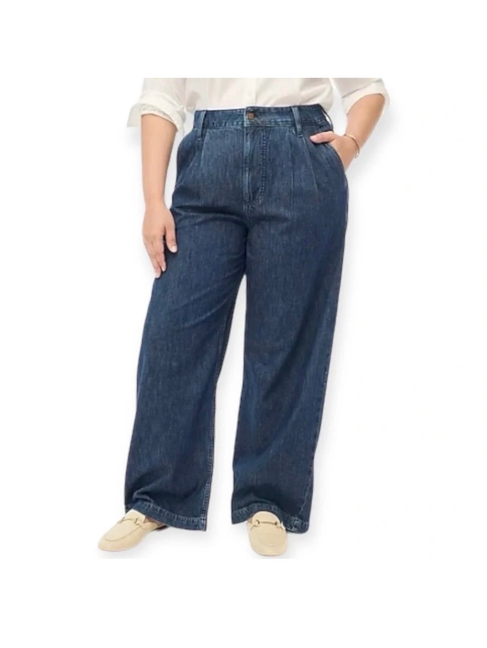 J.Crew Jeans Pleated Trouser Straight Leg Camden Navy Wash Size 31